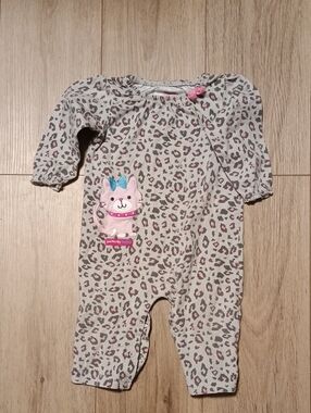 Carter's Pink and Gray Leopard-Print Baby Footie with Kitty Applique